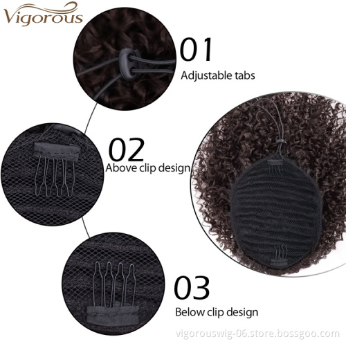 Vigorous Messy Curly Afro Kinky Wavy Hair Extension for Women Synthetic Short Drawstring Ponytail Hairpiece For Women